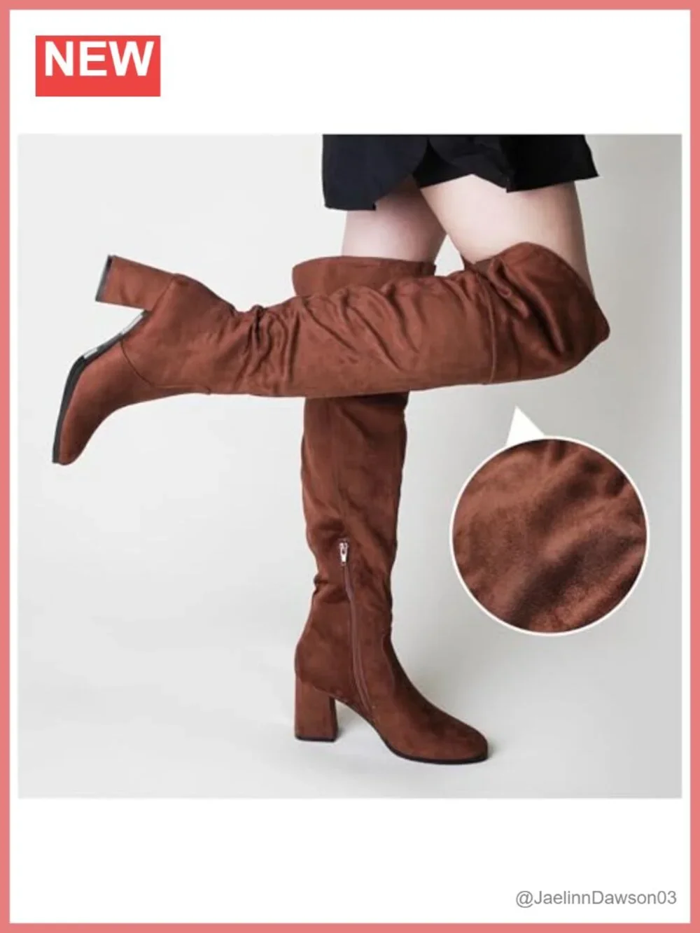 Over the Knee Boots, Vegan Suede, 2-Inch Block Heel, Zip Closure, Faux Leather